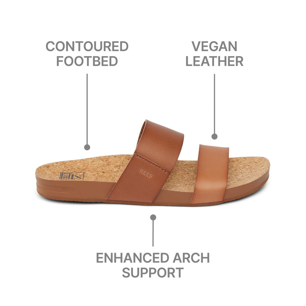 REEF Cushion Vista Womens Fashion Slide Sandal, Vegan Leather Strap, Ultra Soft Cushion Footbed, Espresso Duo, 7.5