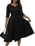Runwind Plus Size Black Dresses for Curvy Women Fit and Flare Swing Semi Formal Cocktail Wedding Guest Party Dress Black 5XL