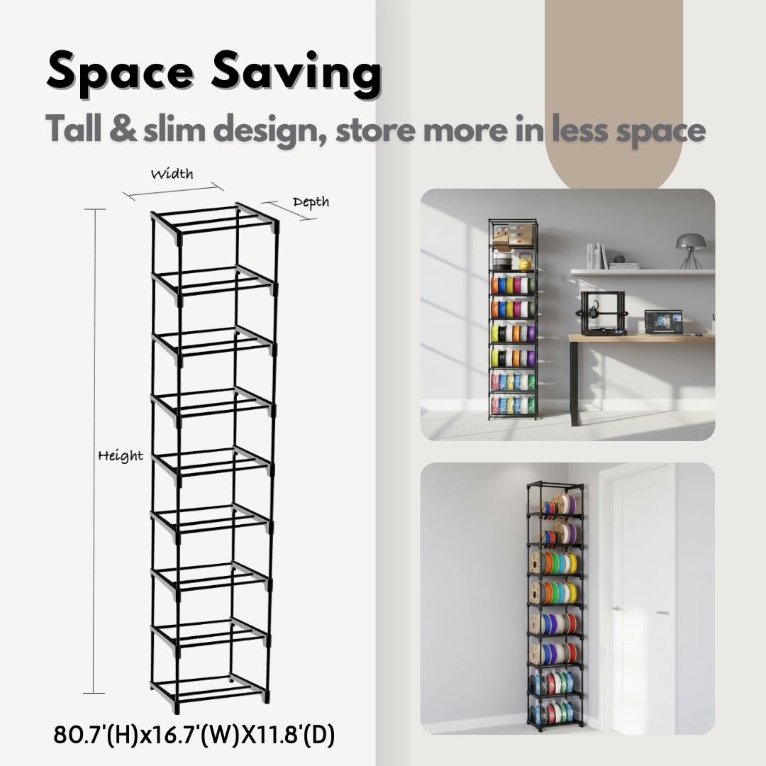 Razzi Fidel 9-Tier Modular 3D Printer Filament Storage Rack, High-Strength Carbon Steel Spool Holder & Organizer, Holds 54 Spools(1kg), Space-Saving, Customizable, Tool-free Assembly