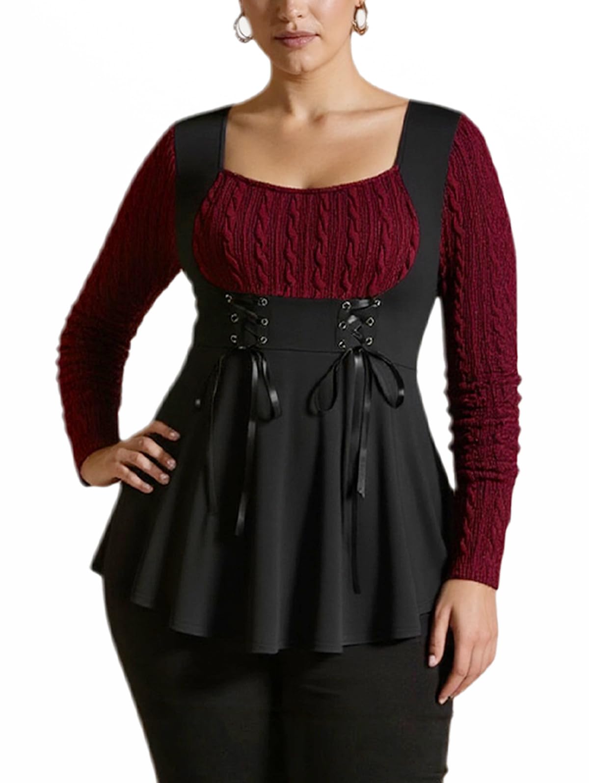ROSE GAL Womens Plus Size Tunic Tops Fall Casual Long Sleeve T-Shirt Goth Shirt V Neck Loose Blouses Swing Tunic(Black_8/4XL)