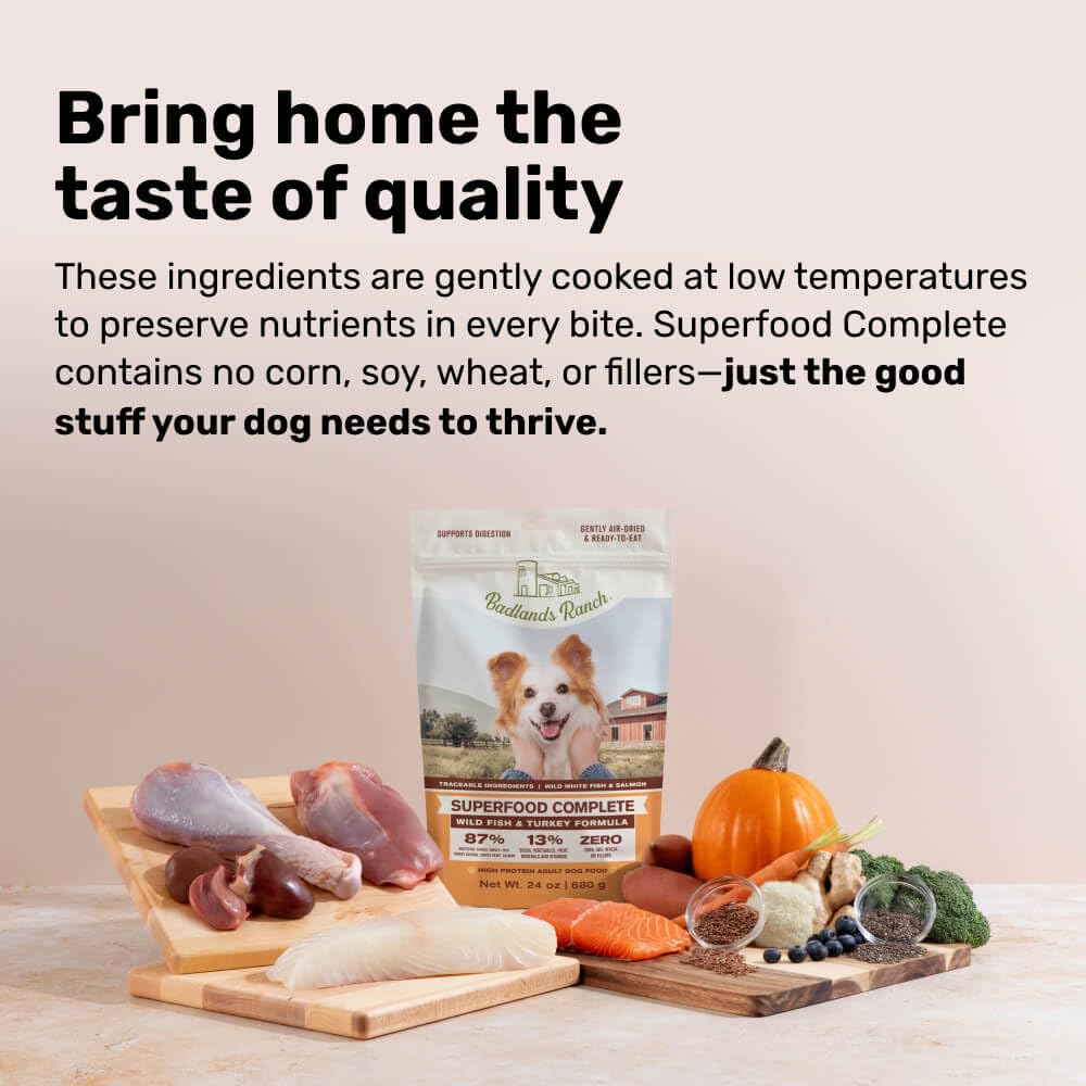 BADLANDS RANCH by Katherine Heigl – Superfood Complete Air-Dried Wild Fish & Turkey Dog Food – High Protein with Superfoods for Daily Wellness & Consistent Nutrition – 24 oz