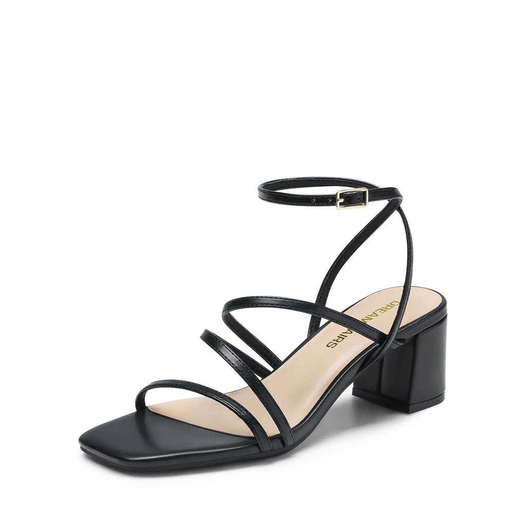 DREAM PAIRS Womens Block Heels 2 inch Strappy Square Toe Dressy Chunky Low Heeled Sandals for Party Wedding Evening,Size 8,Black-Pu,DWUMHS2512