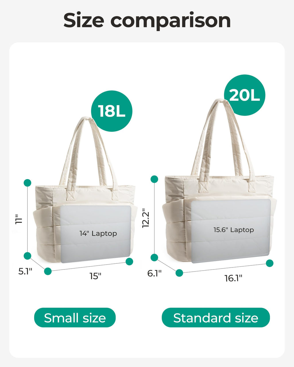 BAGSMART Tote Bag for Women, Lightweight Puffy Tote Bag with Compartments Shoulder Bag Handbag Quilted Shoulder Bag Handbag for Travel, Work, Beach, Gym, Shop(Beige)