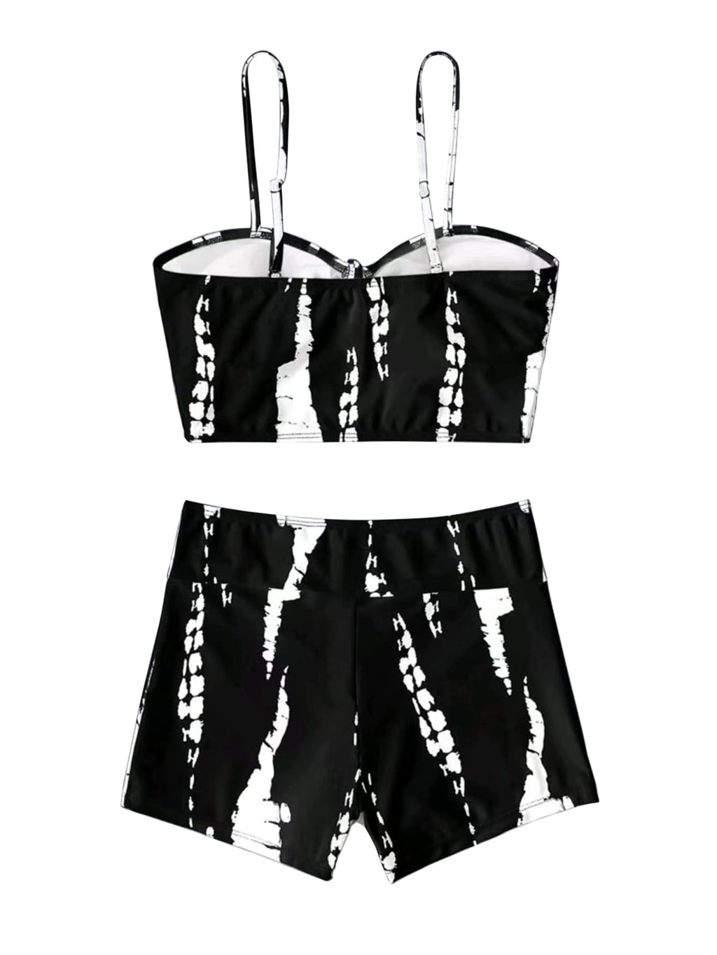 Lilosy High Waisted Tummy Control Drawstring Bikini Set String Swimsuit Cami Top and Tie Side Shorts 2 Piece Women Bathing Suit Black White Small