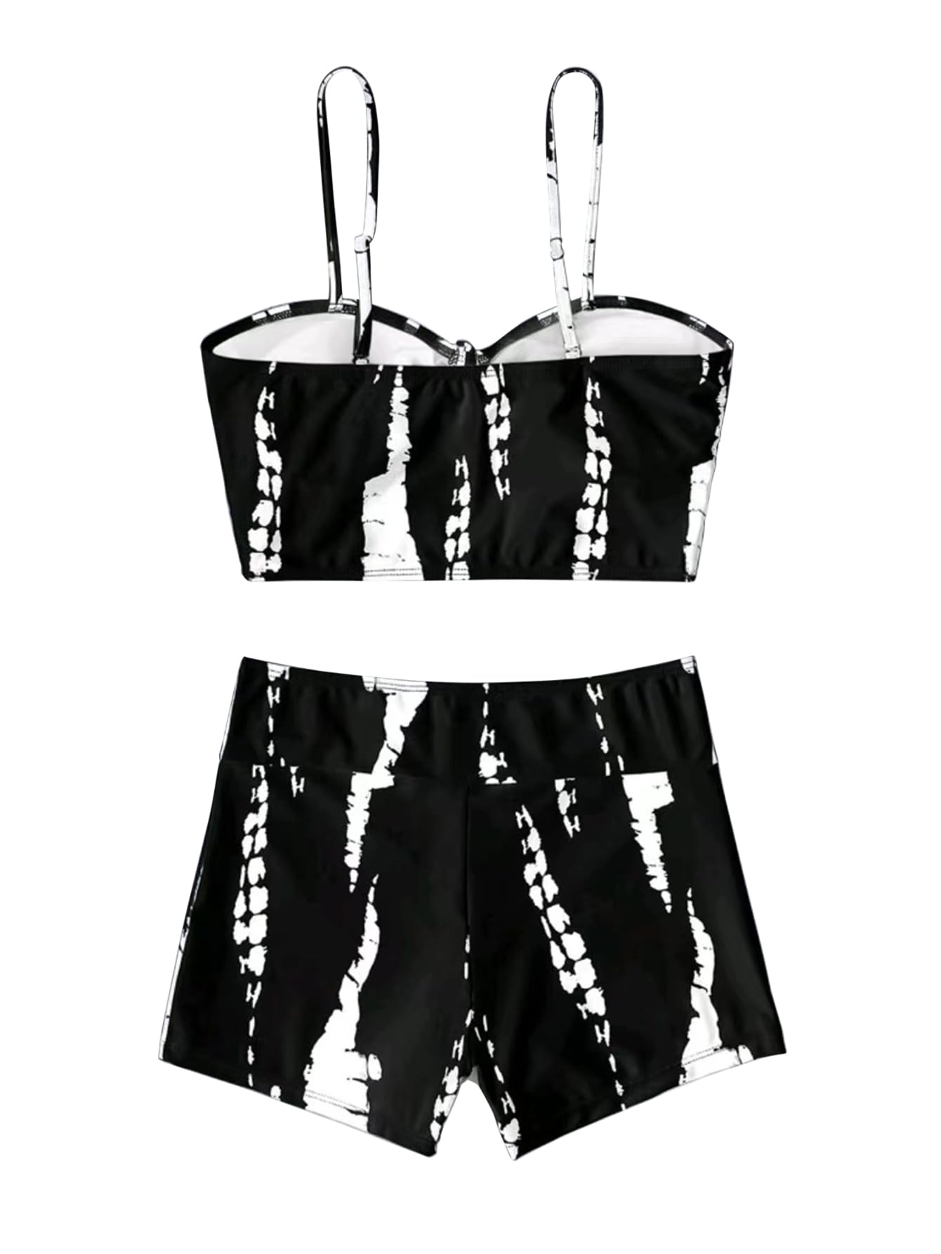 Lilosy High Waisted Tummy Control Drawstring Bikini Set String Swimsuit Cami Top and Tie Side Shorts 2 Piece Women Bathing Suit Black White Small