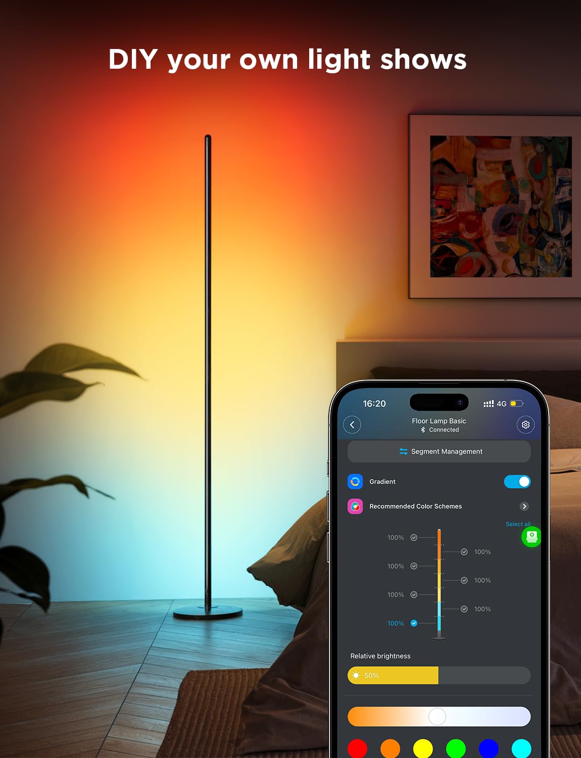 Govee RGBIC Floor Lamp Basic, LED Corner Lamp Compatible with SmartThings, Alexa, and Matter, Smart Modern Floor Lamp with Music Sync and 16 Million DIY Colors, Standing Lamp for Bedroom Living Room
