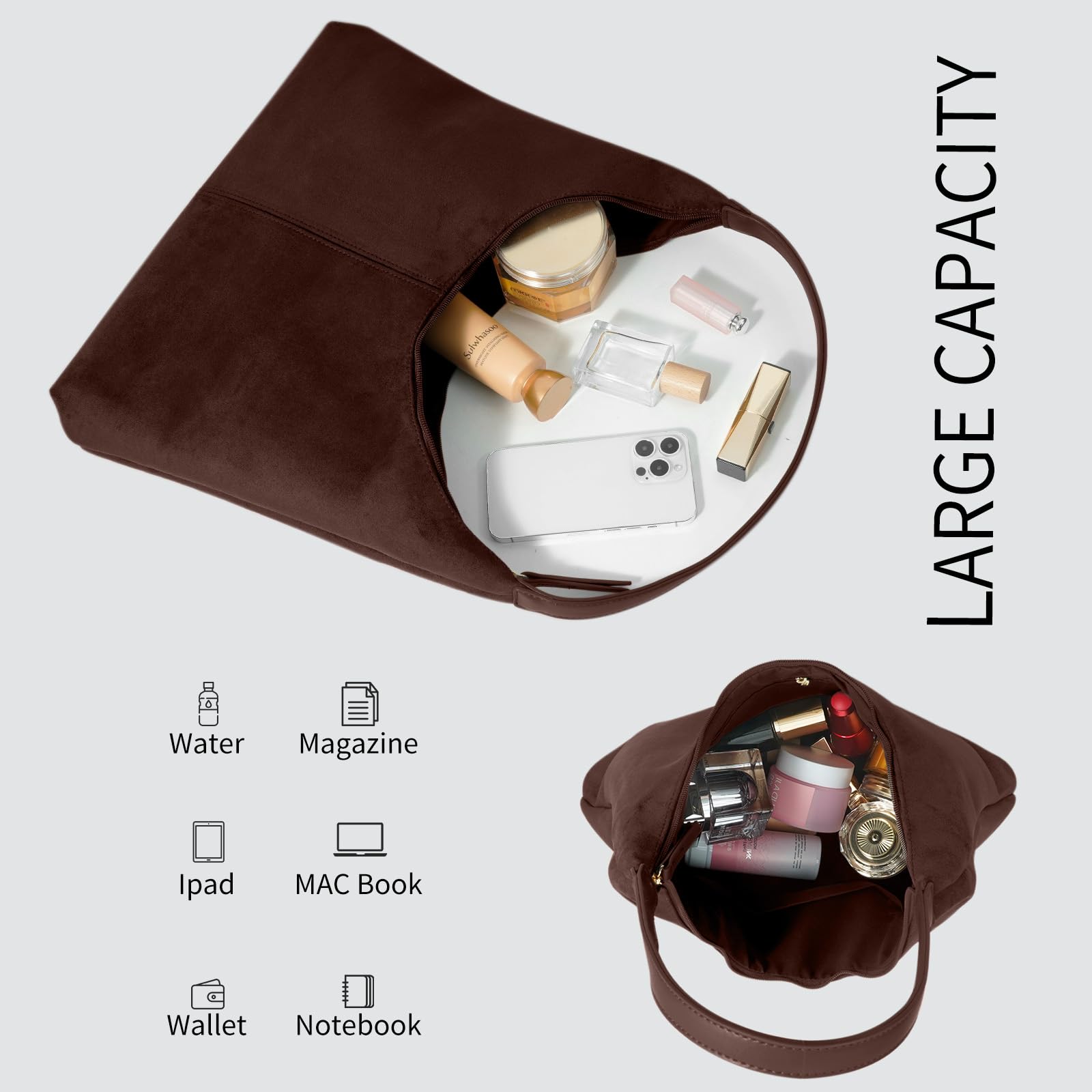 Women’s Trendy Suede Tote Bag Shoulder Bags For Women Fall Underarm Bag Winter Hobo Bag Work Purses Suede Travel Handbag
