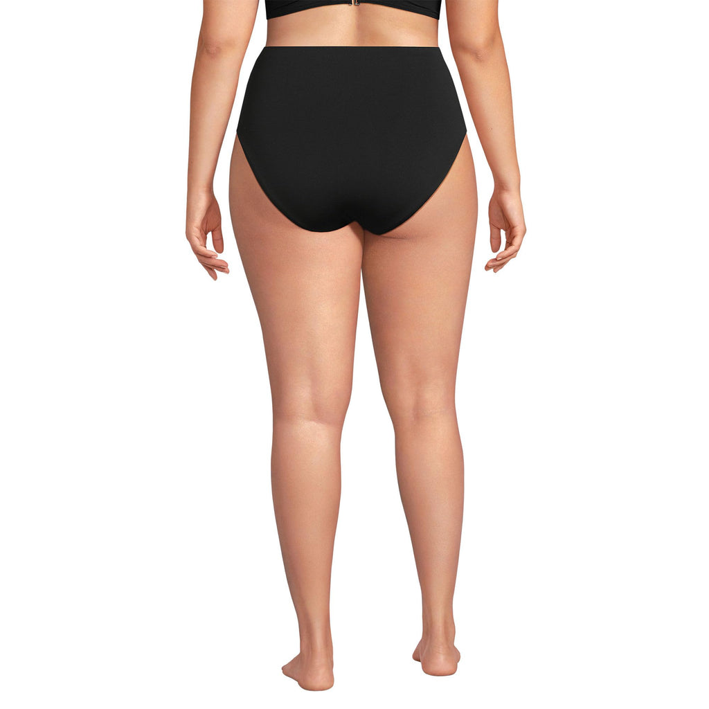 Lands' End Women's Tugless Quickdry High Waisted High Leg Bikini Bottoms 2 Black