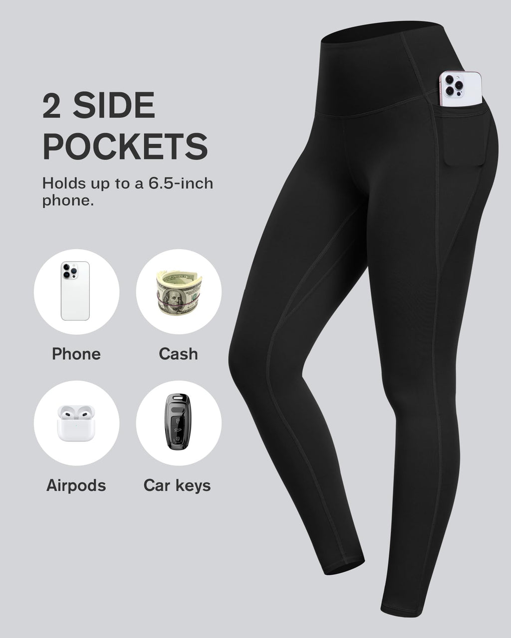 CHRLEISURE Leggings with Pockets for Women - Tummy Control High Waisted Soft Workout Yoga Pants（Black,M）