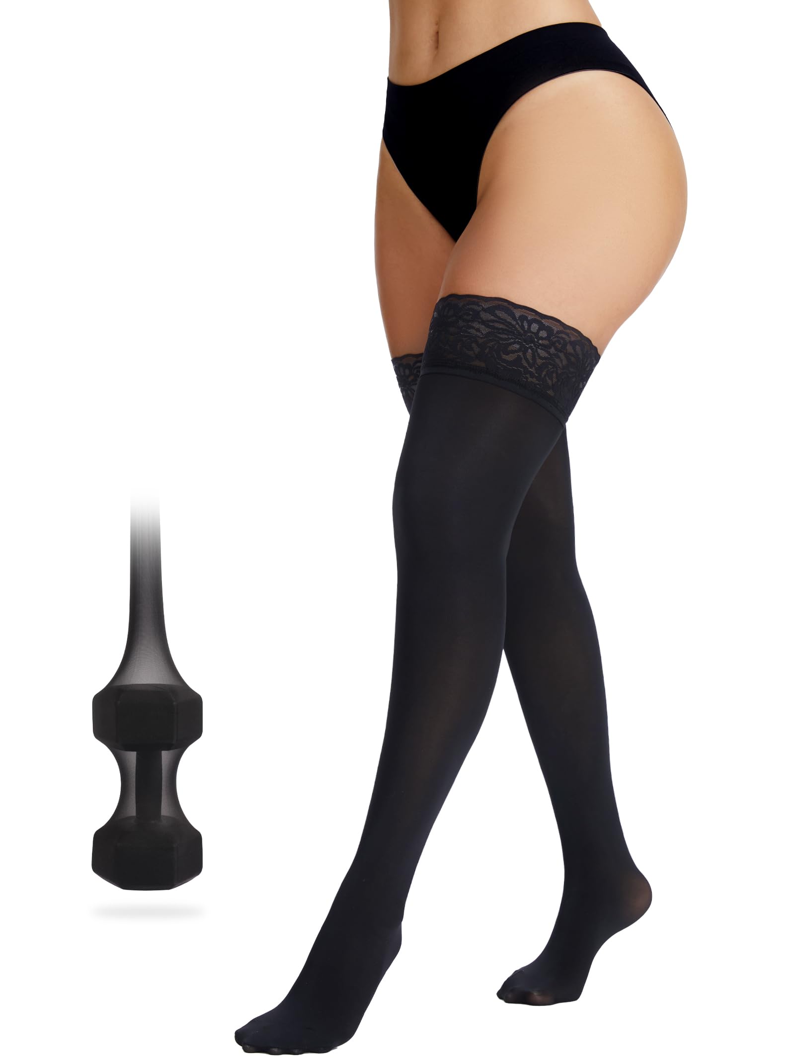 Amzshe Ultimate Durability Thigh High Stockings for Women, Rip Resistant Lace Tights with Silicone, 60D Stay Up Pantyhose