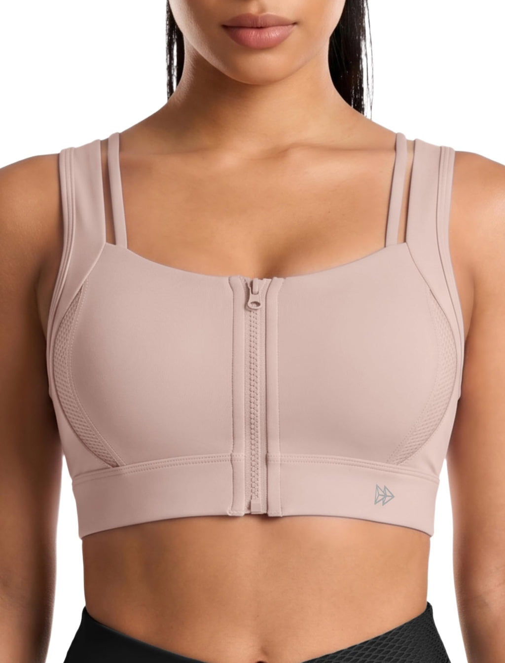 Yvette Front Zip Sports Bra for Women High Support Bow-Back,Pink,XXL D/DDD