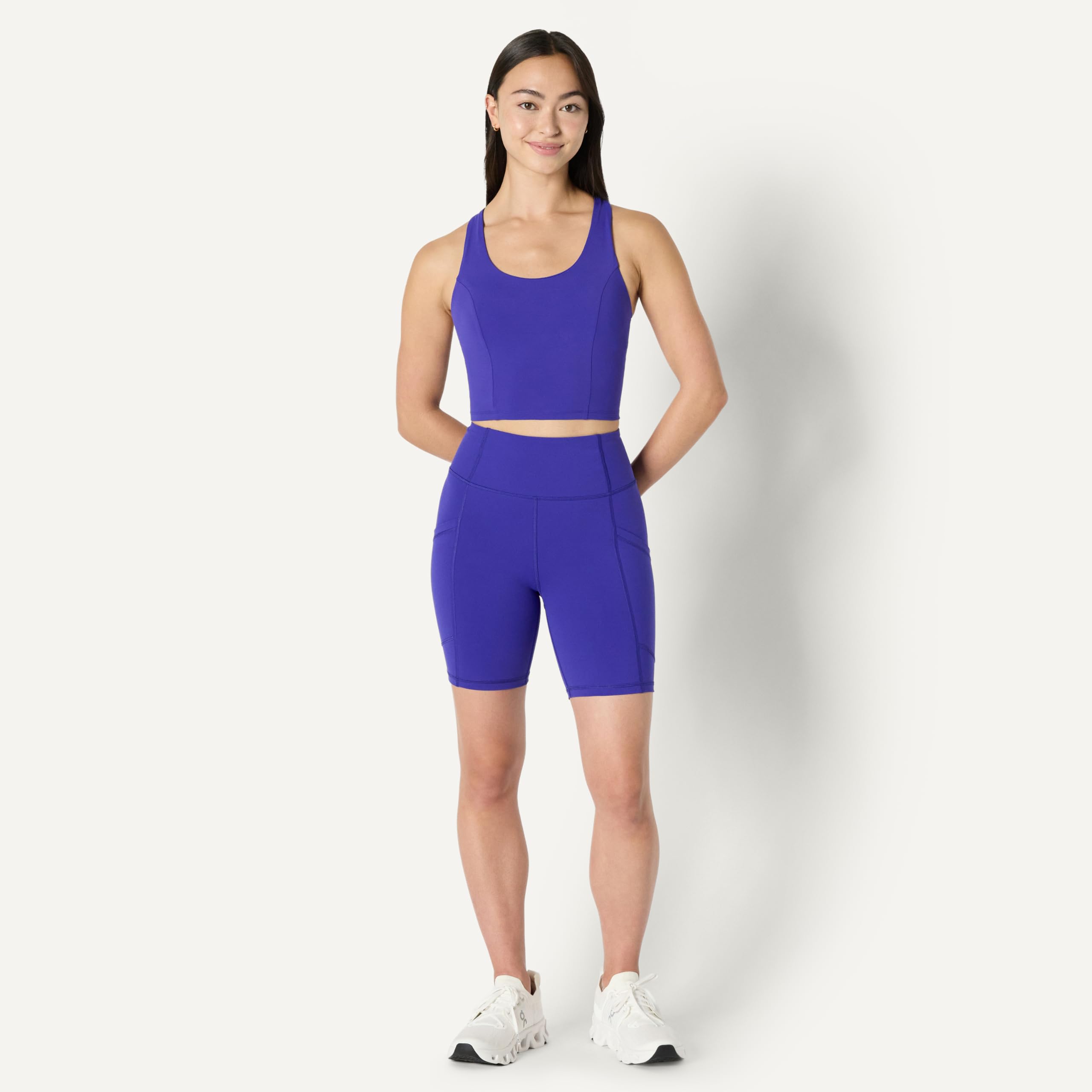 Amazon Essentials Women's Active Total Train High Waist 7" Gym Workout Biker Shorts with Pockets, Royal Blue, X-Small