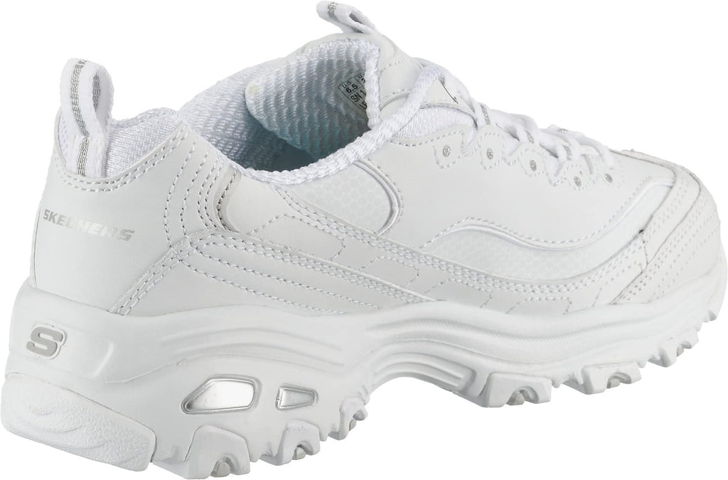Skechers Women's D'lites Fresh Start Memory Foam Lace-up Sneaker, White/Silver, 9 Wide