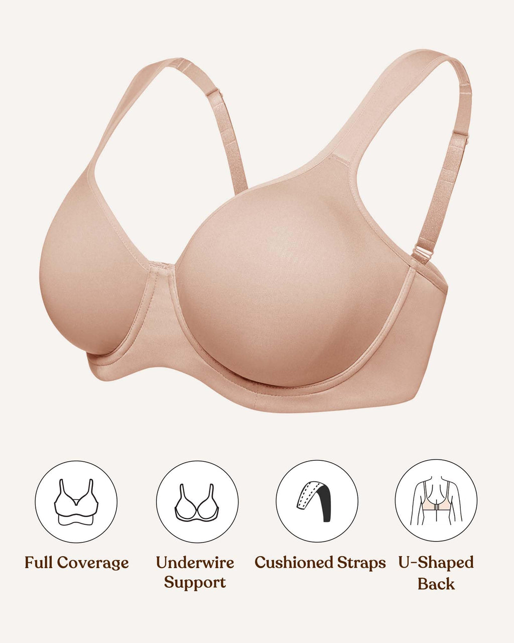 HSIA Bras for Women Minimizer Full Coverage, Plus Size T Shirt Unlined Underwire Smooth Bra, Seamless Cups Joan Ultimate Soft Taupe Beige