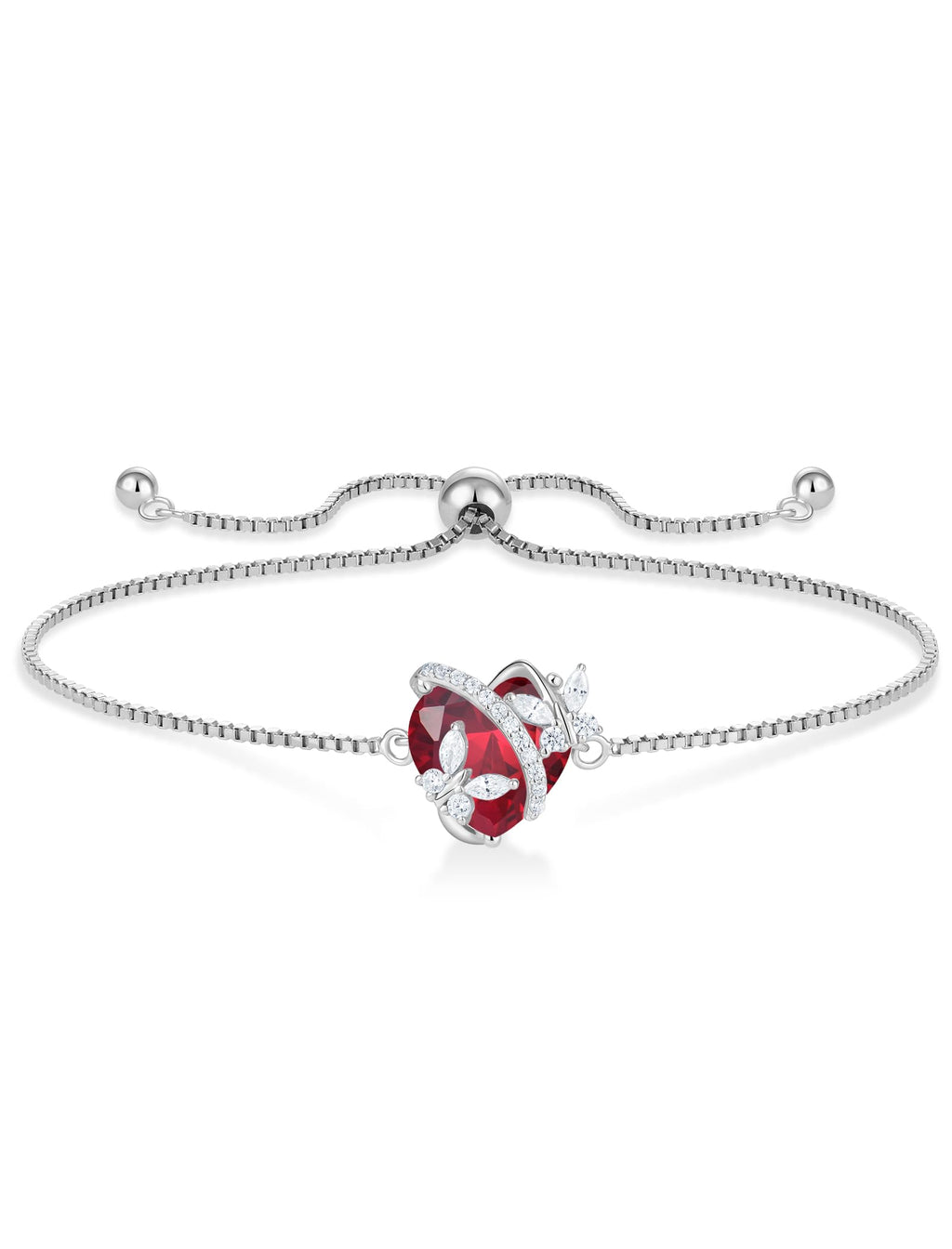 Vesitim Butterfly Bracelet for Women Sterling Silver Heart Jewelry Created Ruby Charm Link Bracelet