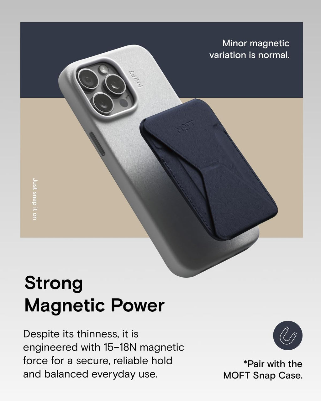 MOFT Magnetic Wallet Stand Compatible with iPhone 17/16/15/14/13/12 Series, Angle Adjustment & Magsafe Compatible MOVAS Phone Stand,Navy Blue