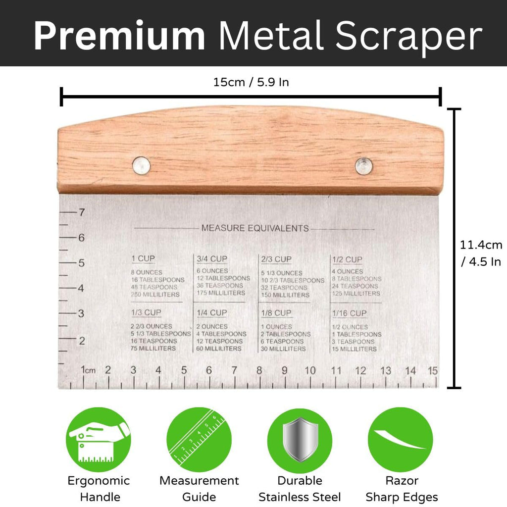 BOORIKA Dough Scraper & Bench Scraper Kitchen – Stainless Steel Sourdough Tools – Dough Cutter for Sourdough Bread, Pizza, and Flat Top Griddles – Chef Approved