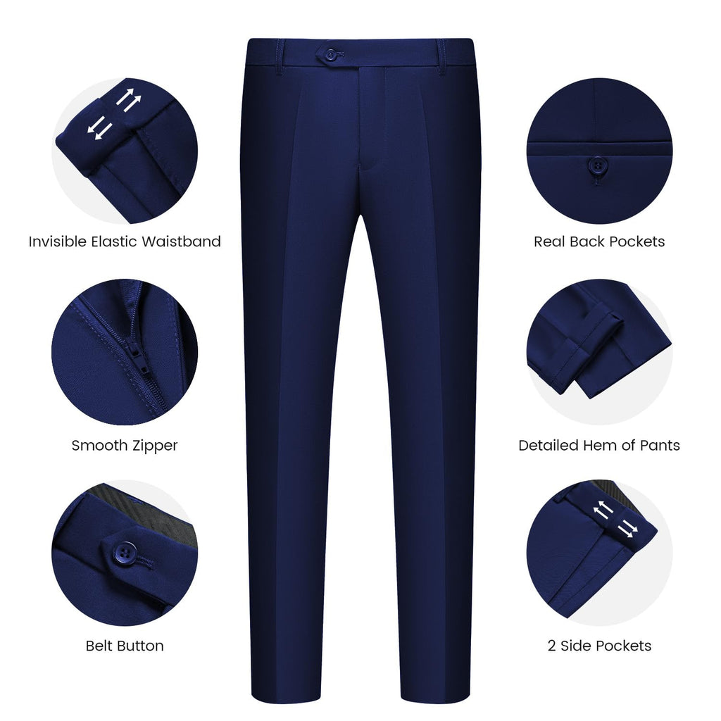 WULFUL Men’s Slim Fit Suit One Button 3-Piece Blazer Dress Business Wedding Party Jacket Vest & Pant Blue