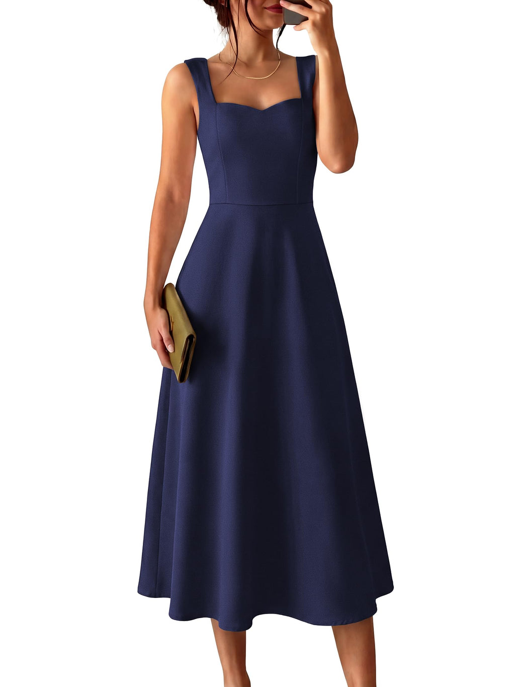 ANRABESS Womens Sweetheart Neck Sleeveless Midi Dress 2026 Summer Formal Wedding Guest Party Cocktail Dresses with Pockets Navy Blue Medium