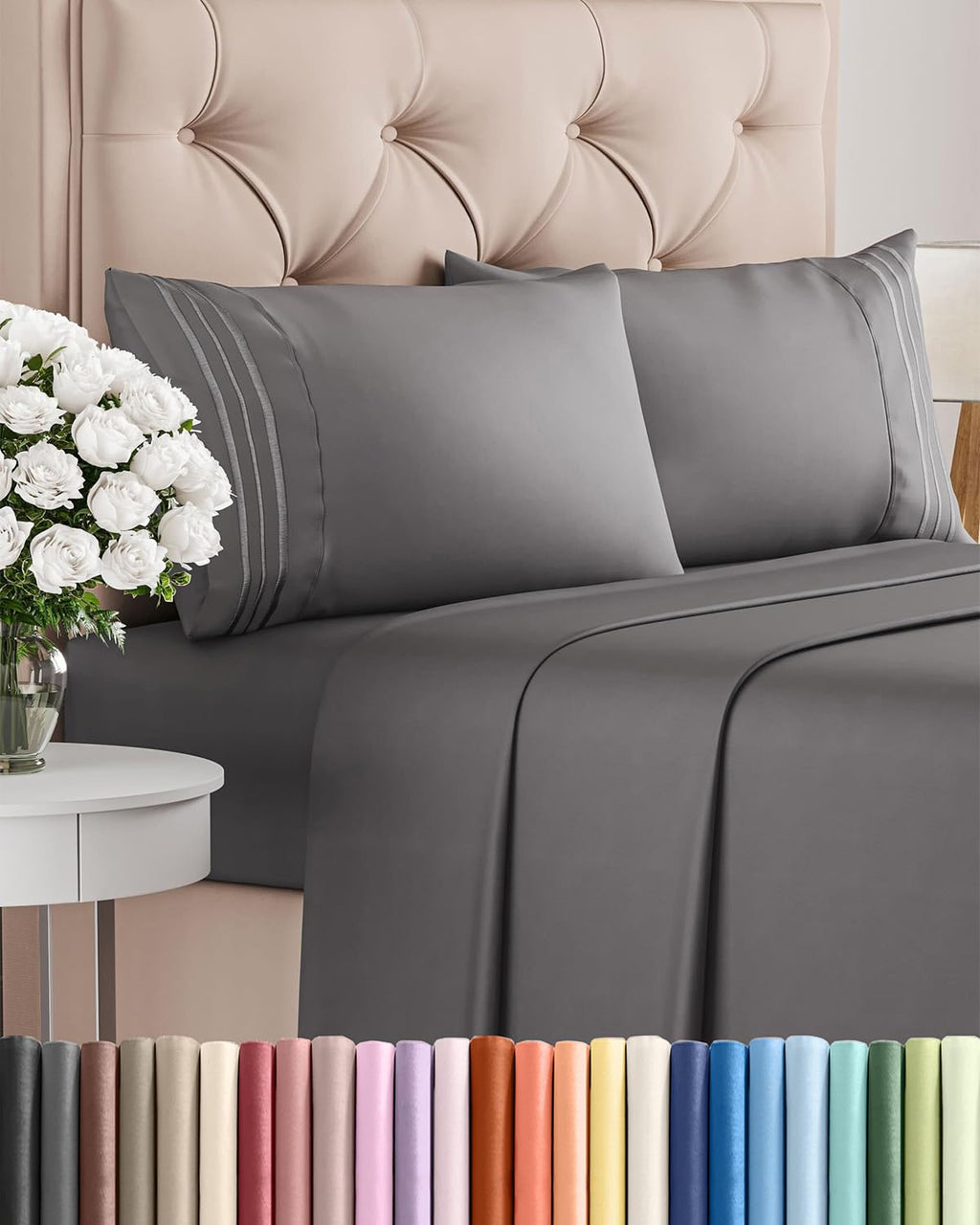 Queen Size 4 Piece Sheet Set - Comfy Breathable & Cooling Bed Sheets Set - Hotel Luxury Bedding for Women, Men, Kids, Teens, Boys & Girls - Deep Pockets, Soft and Wrinkle Free - Oeko-Tex - Dark Grey
