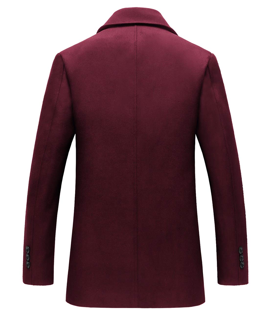 chouyatou Men's Classic Notched Collar Double Breasted Wool Blend Pea Coat (Medium, Wine Red)
