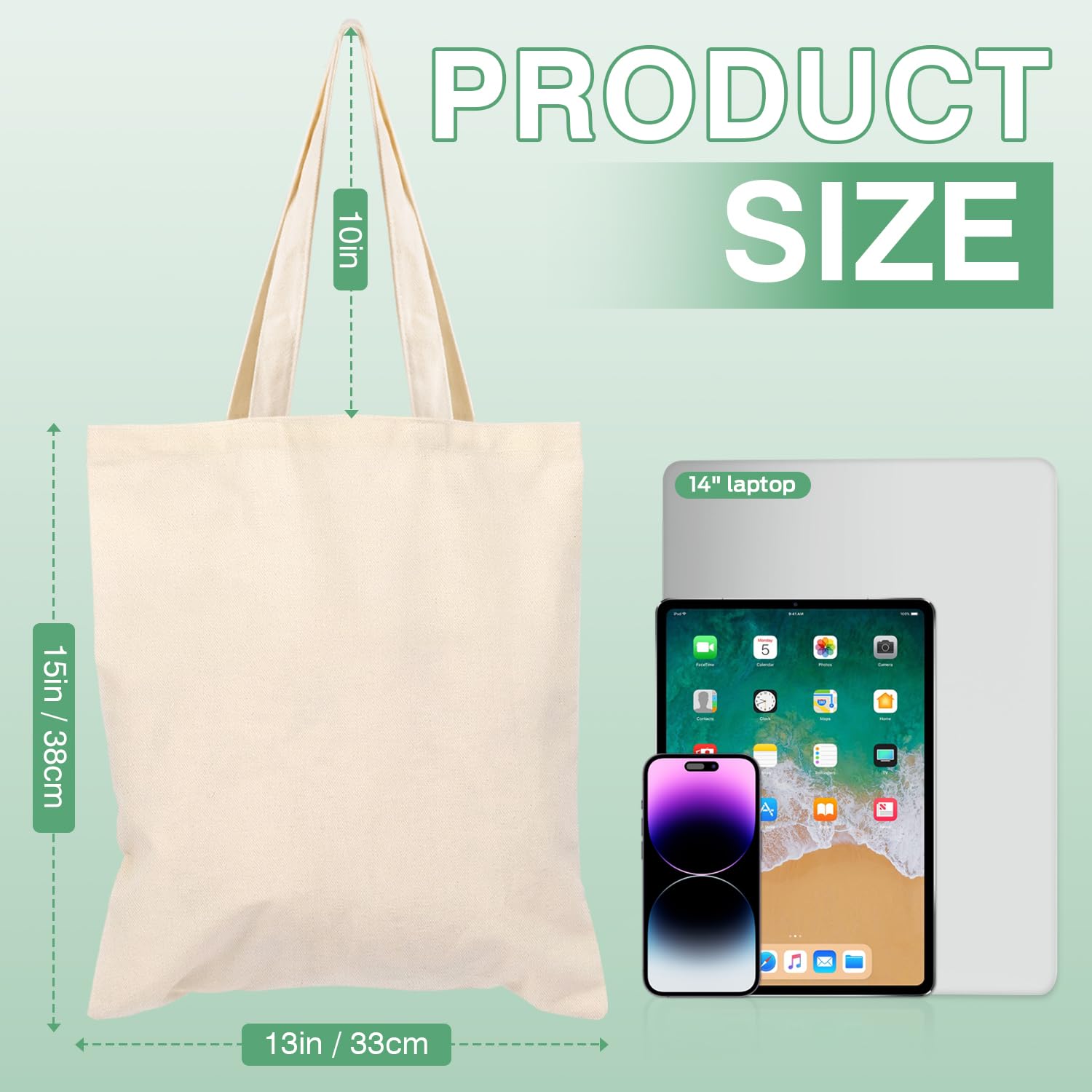 Lzerking Canvas Tote Bag Bulk 120 Pack Reusable Grocery Shopping Cloth Bags, 13x15 Inches Medium Blank Tote Bags for Heat Transfer, Sublimation, Handbag for DIY Gifts, Travel