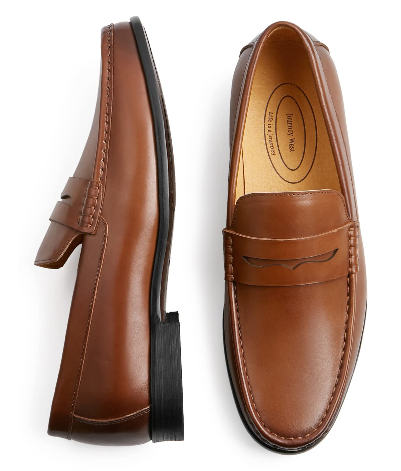 Journey West Mens Genuine Leather Dress Shoes Slip on Penny Loafers for Men Tan US 11