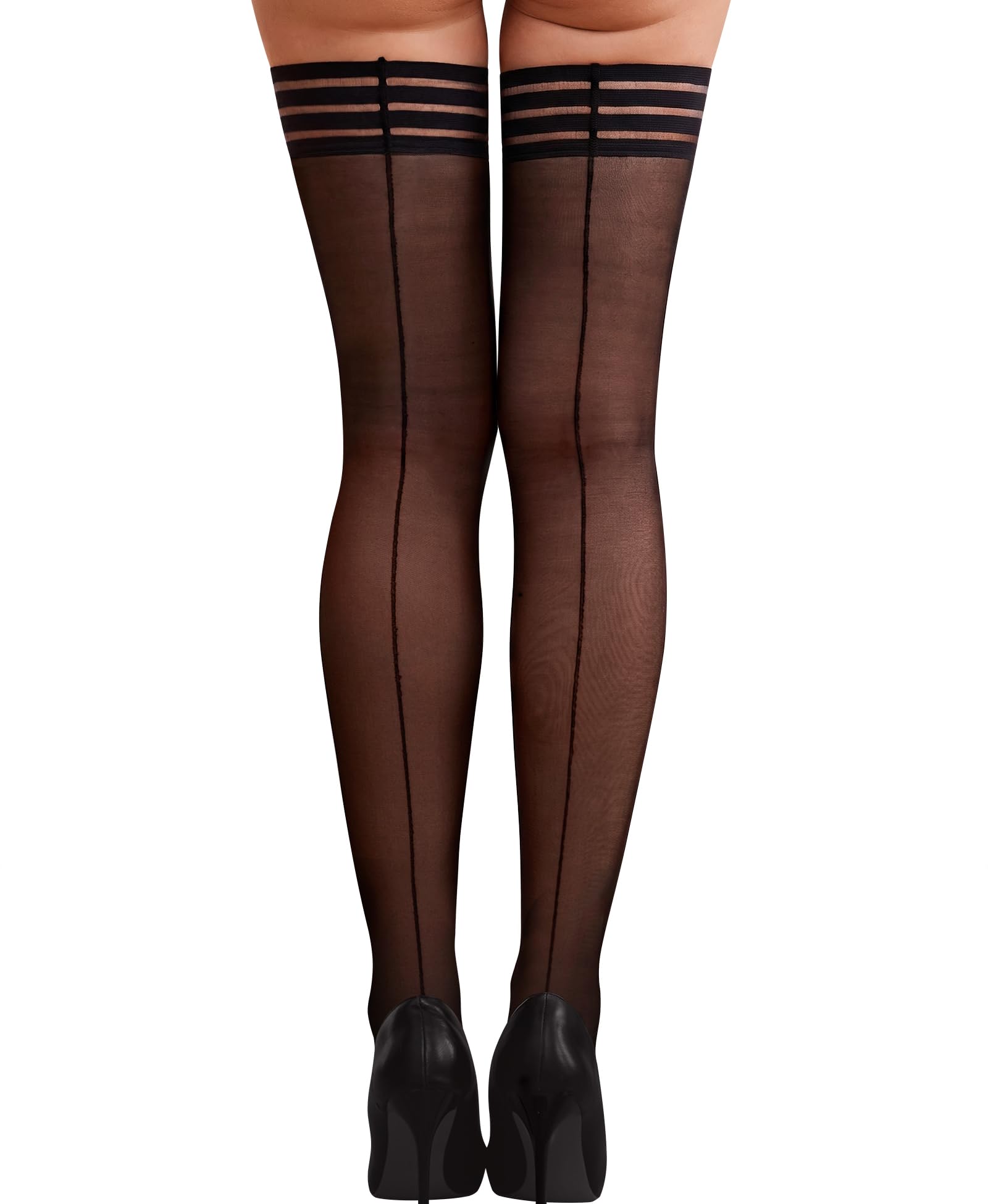 RSLOVE Women's Thigh High Stockings - 40D Antiskid Silicone Backseam Stockings Perfect for Daily & Party Black