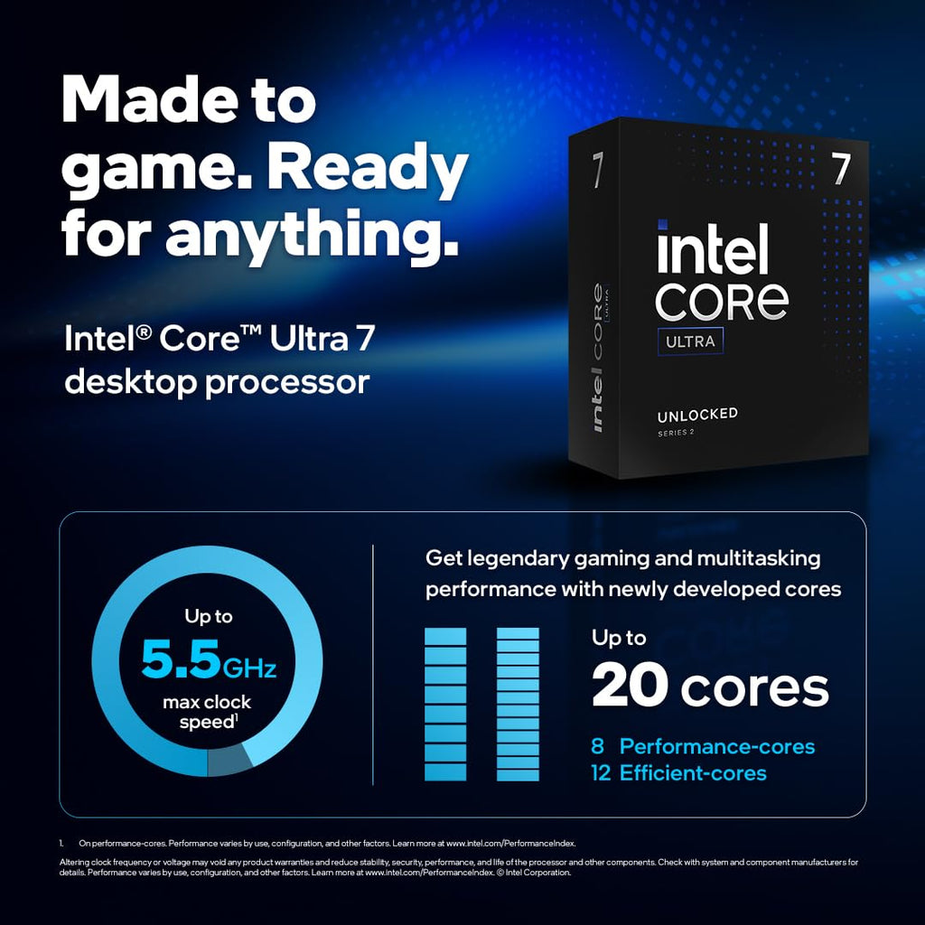 Intel Core Ultra 7 Desktop Processor 265K - 20 cores (8 P-cores + 12 E-cores) up to 5.5 GHz