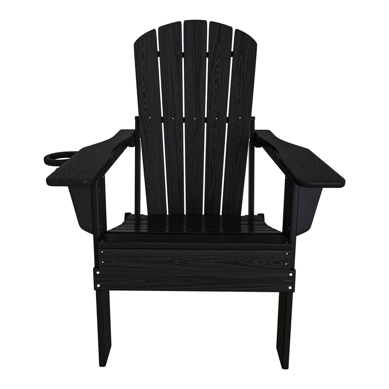 Plawdlik Folding Adirondack Chair, SGS Tested, Wooden Textured with Cup Holder, Heavy All-Weather HDPE Comfortable Set Poolside Backyard Lawn Black