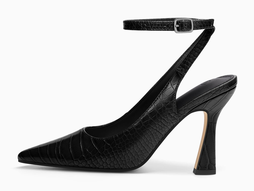 Coutgo Womens Closed Toe High Heels Slingback Pointed Toe Pumps Ankle Strap Dress Shoes, Black, Size 6