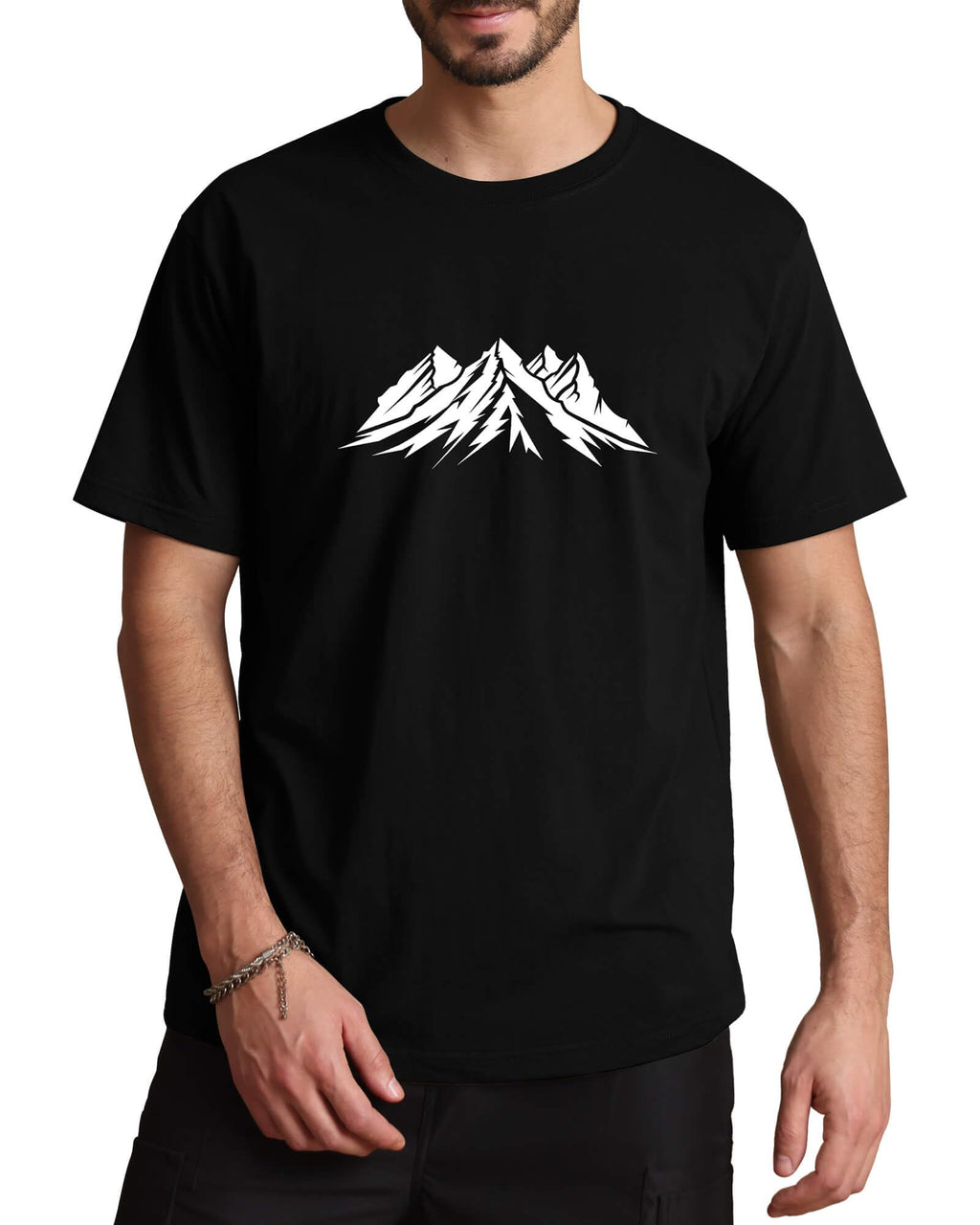 Mens Graphic T Shirts Mountain Art Print Short Sleeve Summer Top 100% Cotton Casual Tees for Men Black
