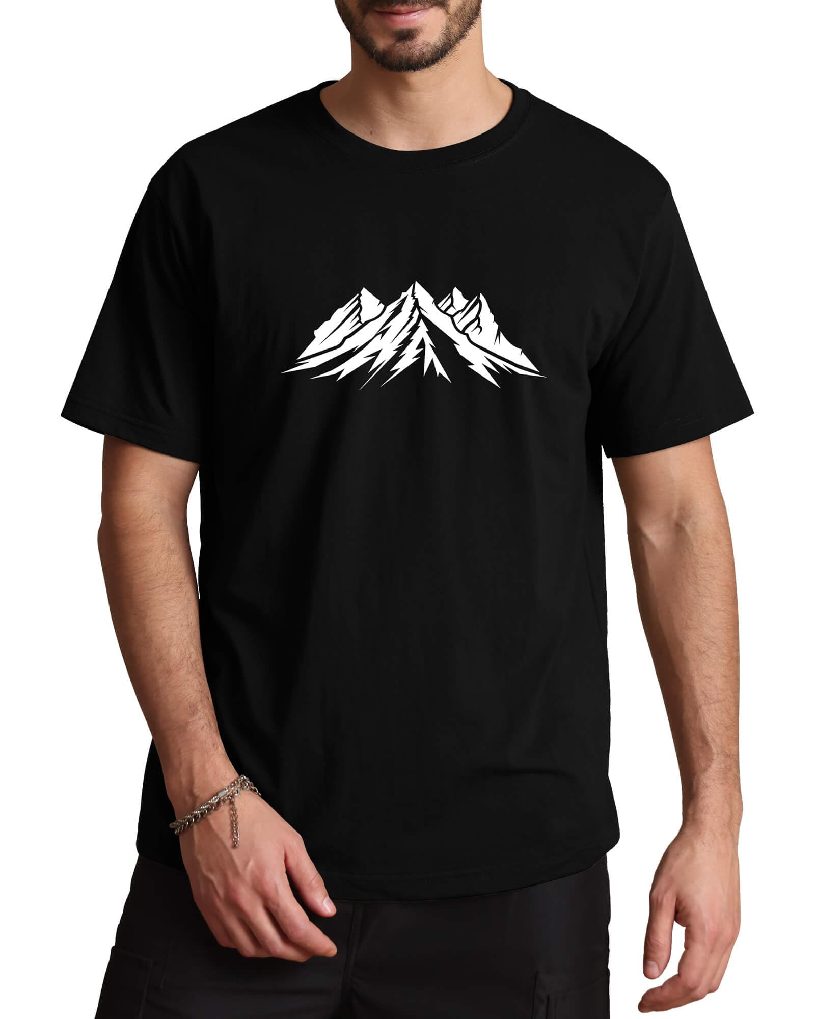 Mens Graphic T Shirts Mountain Art Print Short Sleeve Summer Top 100% Cotton Casual Tees for Men Black