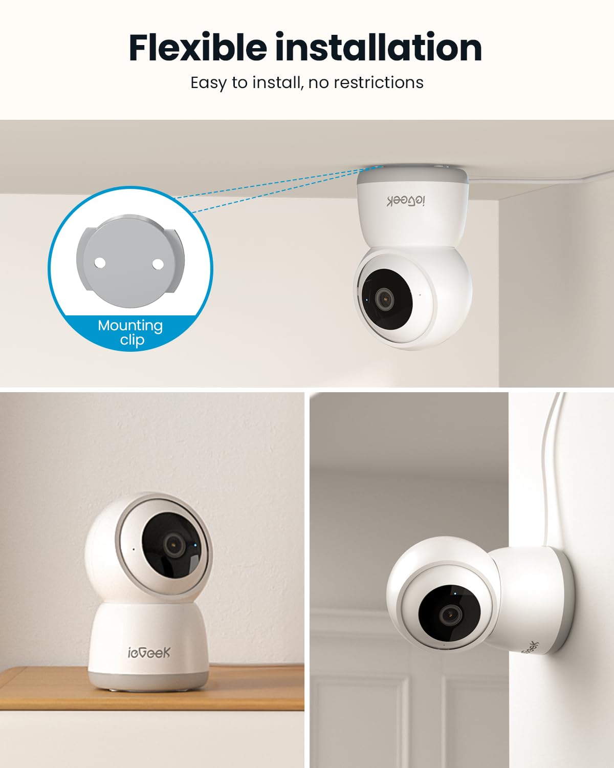 ieGeek Indoor Camera, 2K Cameras for Home Security, 5G Security Camera Indoor, 360° Pet/Dog/Baby Camera with Phone App, AI Tracking, 2-Way Audio, Night Vision, 24/7 SD Card Storage, Alexa (2 Pack)