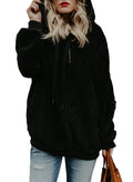 Acelitt Women's Winter Plus Size Zip Fuzzy Sherpa Sweatshirt Long Sleeve Fashion Loose Fleece Casual Hoodies Jackets Pullovers Sweater Black XXL