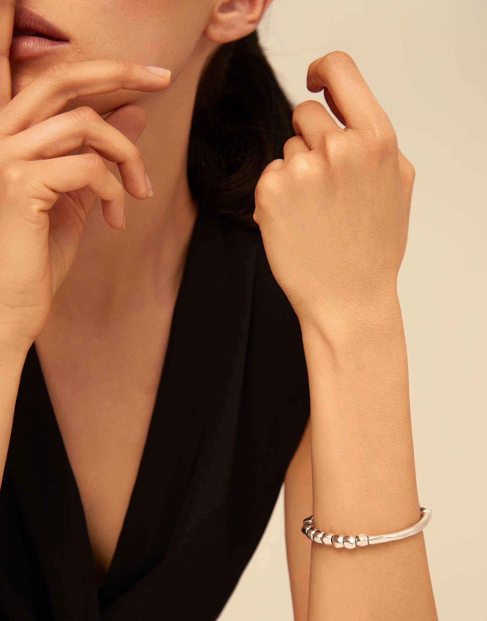 Uno de 50 JOURNEY Beaded Stretch Bracelet, Sterling Silver-Plated