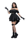 ANINECT Dark Elegance Gothic Off Shoulder Dress with Full Set Accessories for Renaissance Party, Black (X-Small)