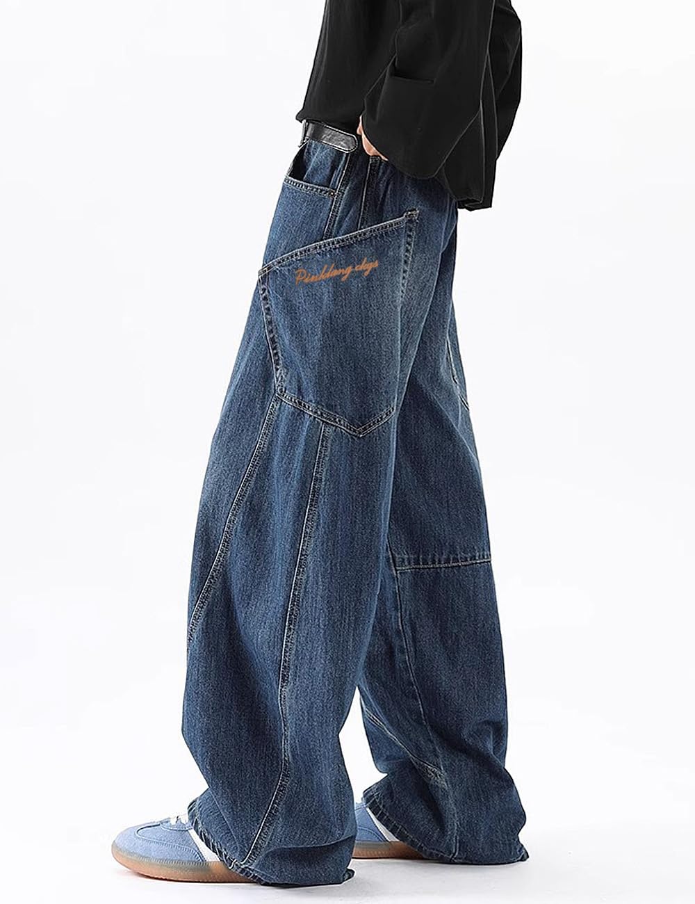 Nutriangee Men's Baggy Barrel Wide Leg Jeans for Men Women Loose Fit Streetwear Y2k Hip Hop Denim Pants, Blue 166, 30