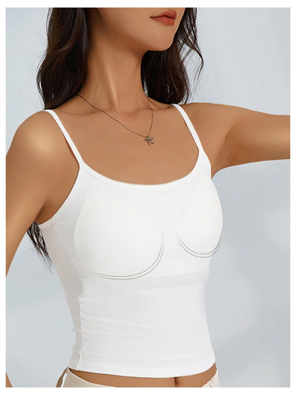 WDIRARA Women's 3 Pack Cami Crop Top Built in Bra Spaghetti Strap Tank Camisole Tops Black White Grey Medium