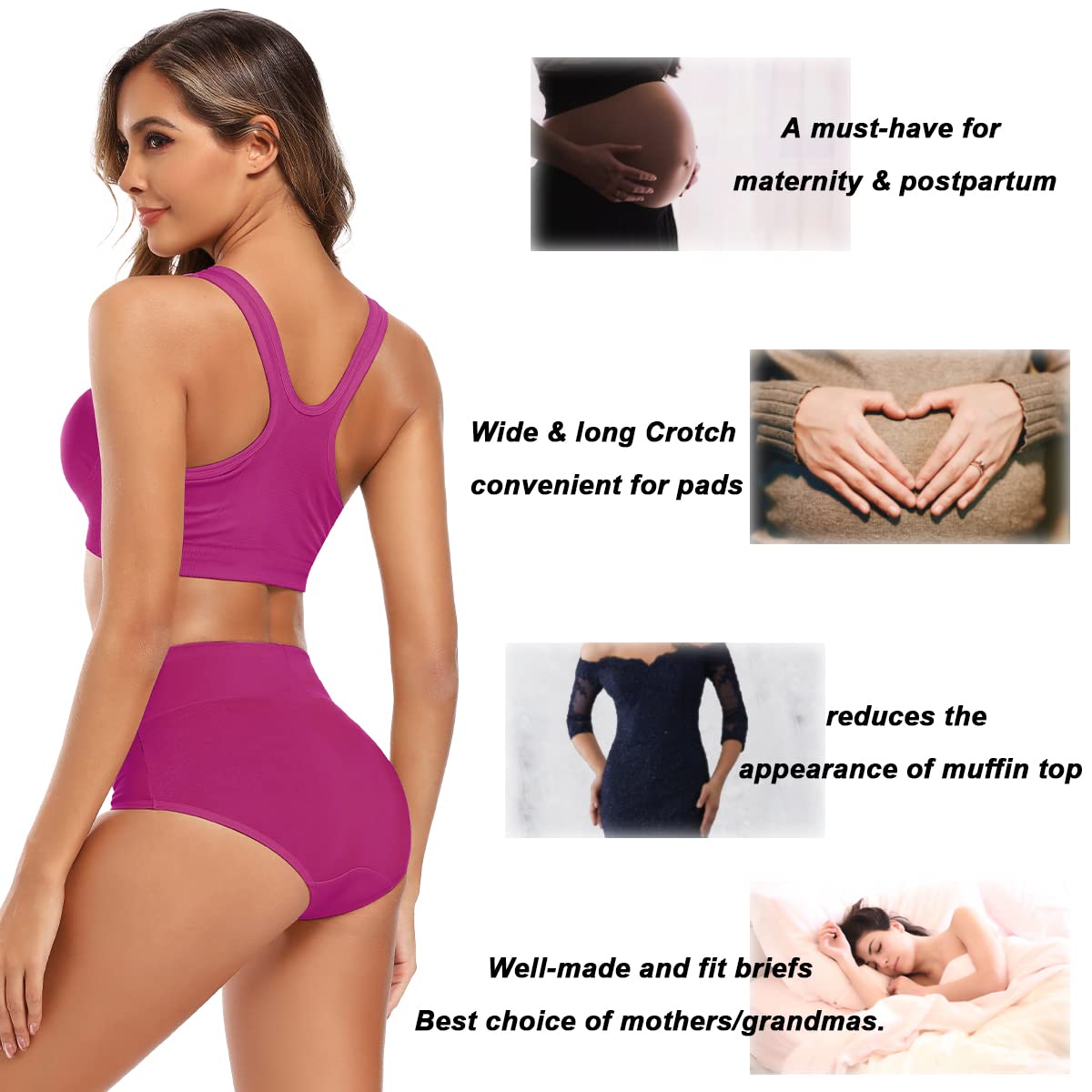 Molasus Women's Soft Cotton Underwear Briefs High Waisted Postpartum Panties Ladies Full Coverage Plus Size Underpants Pack of 5,XX-Large