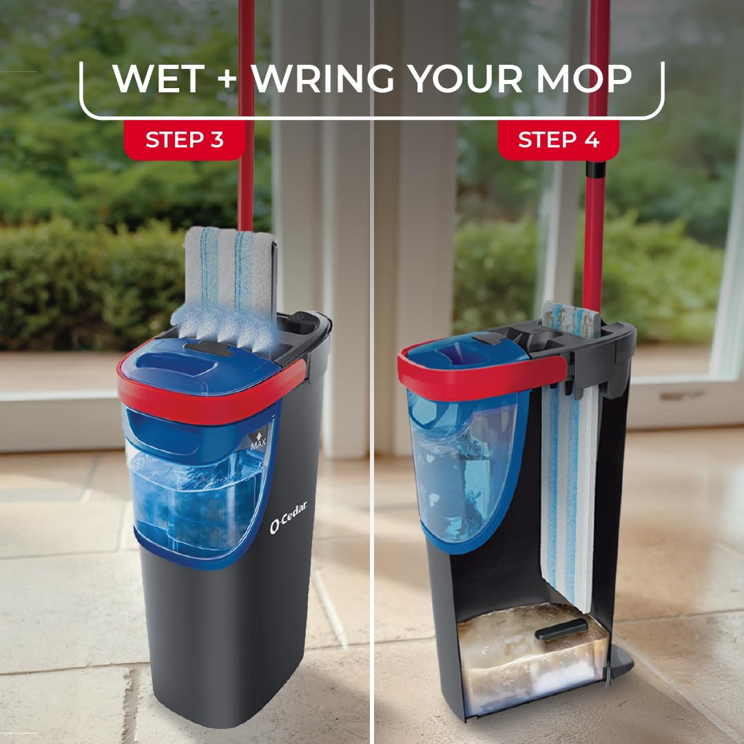 O-Cedar H2prO Flat Mop System | Quick Cleaning Tool | Clean with Clean Water | Machine Washable Reusable Microfiber Mop Pad | Safe on Wood Floors, Vinyl, Tile, Baseboards, Walls
