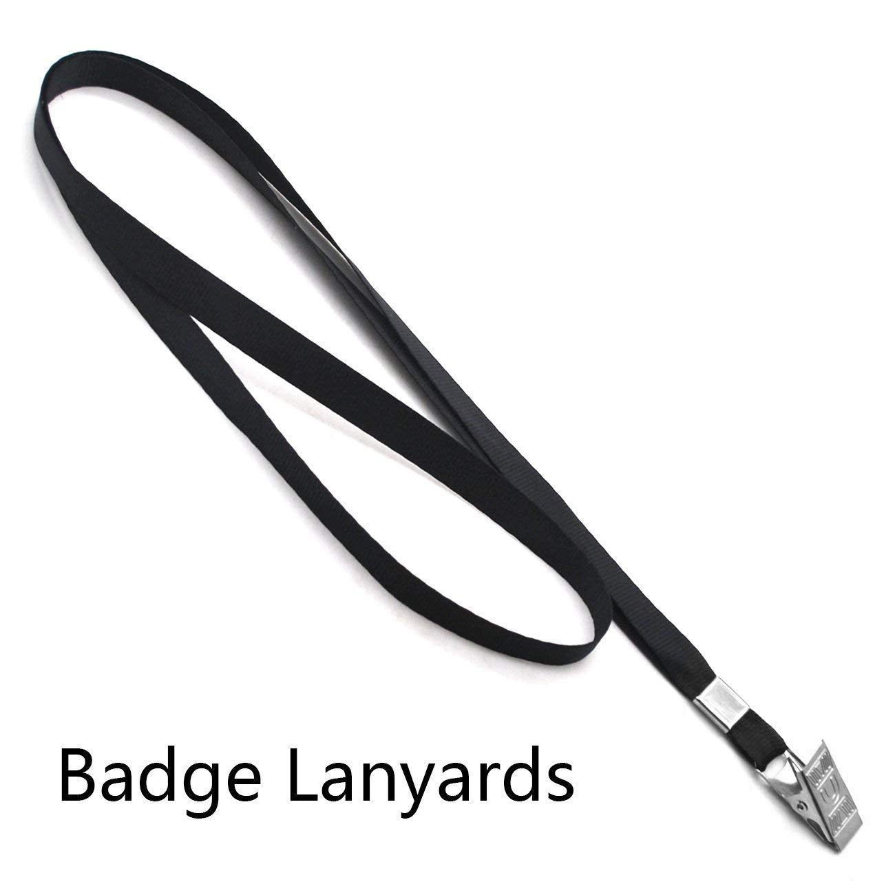 Beebel Black Lanyards 100 Pack Nylon Flat Badge Lanyard Bulldog Clip for Id Badge Name Tags