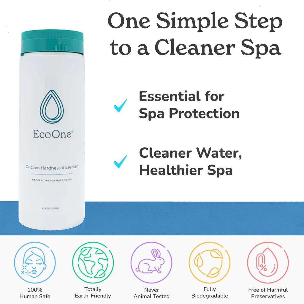 Calcium Hardness Increaser by EcoOne | Spa Total Hardness Increaser Made of Calcium Chloride | Helps Prevent Spa Corrosion, Etching & Staining | Chlorine-Free Hot Tub Hardness Increaser, 28 Oz