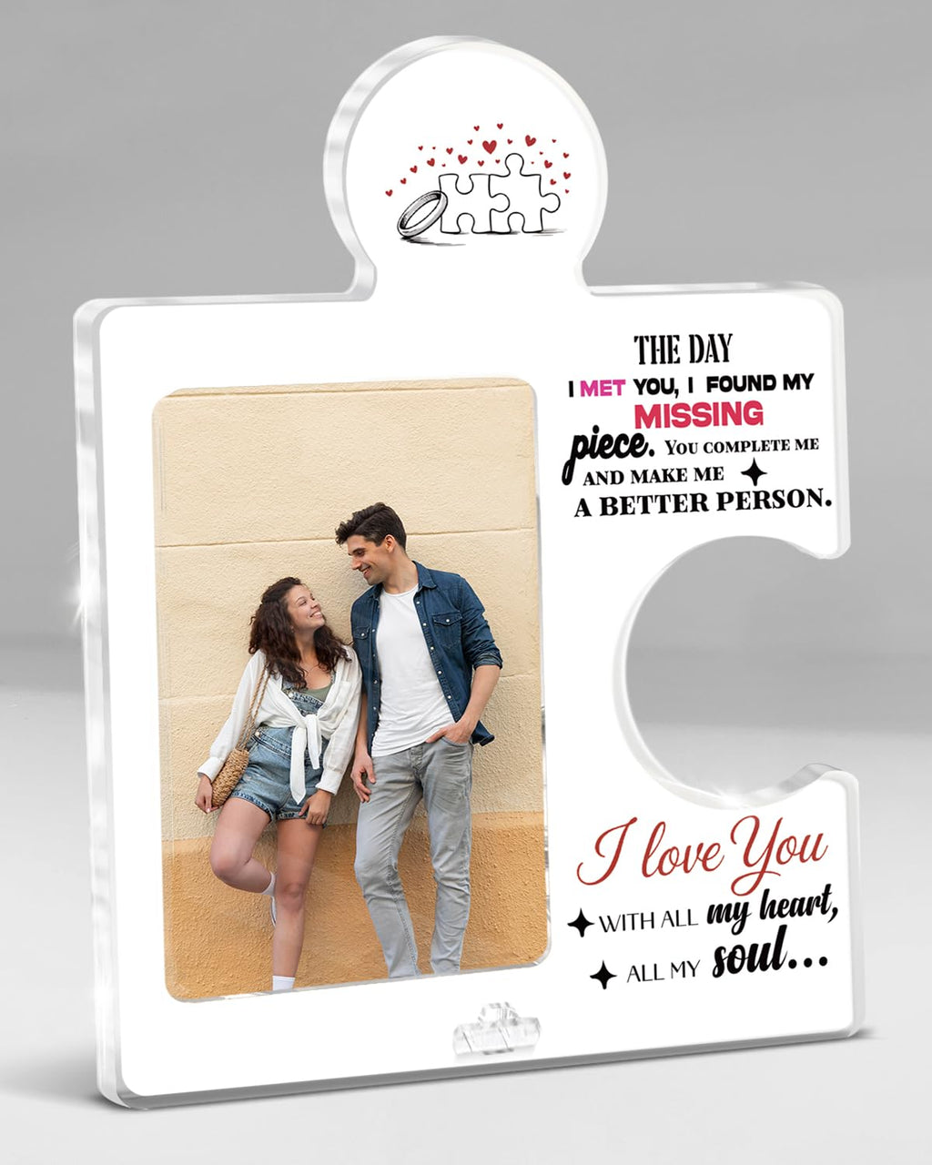 QPVXSST Romantic Couple Picture Frame Displays 4x6 Photo, Engagement Anniversary Wedding Photo Frame for Couples, I Found My Missing Piece Love Gifts for Girlfriend Boyfriend