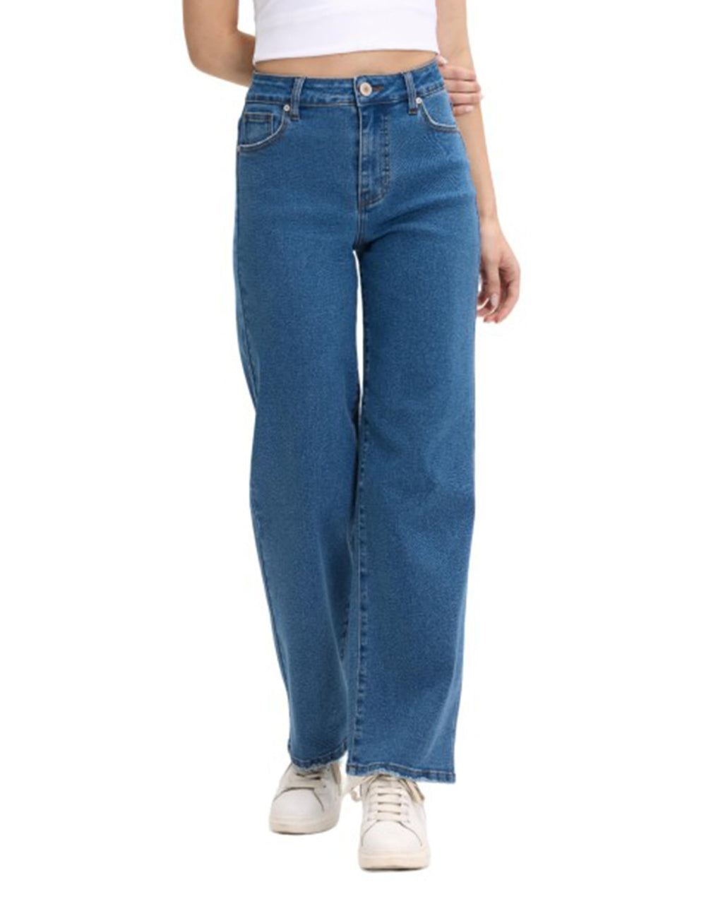 Lilac Sunset High-Rise Wide Leg Jeans for Women Juniors, Relaxed Fit Stretch Denim, Medium Blue