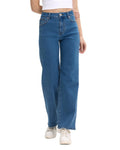 Lilac Sunset High-Rise Wide Leg Jeans for Women Juniors, Relaxed Fit Stretch Denim, Medium Blue