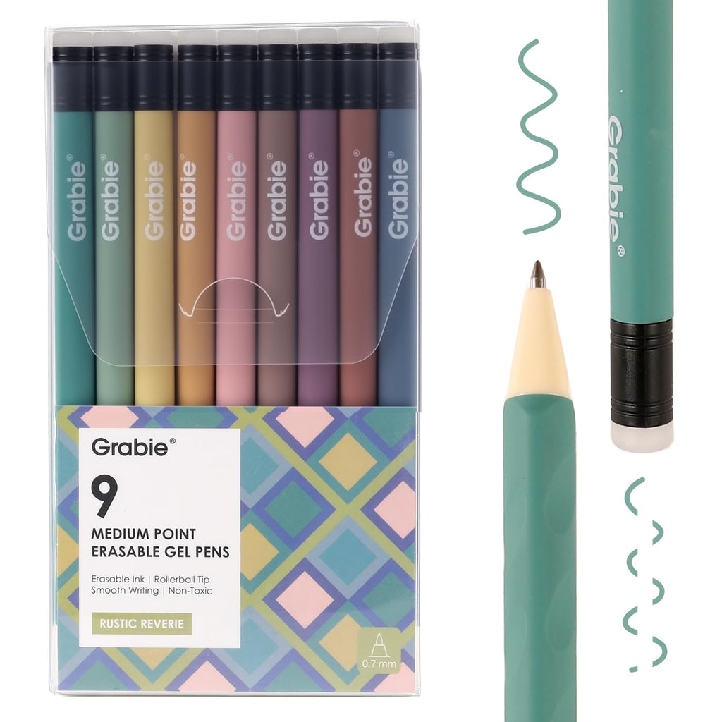 Grabie Erasable Gel Pens, 9 Color 0.7 mm Pens, Rustic Reverie