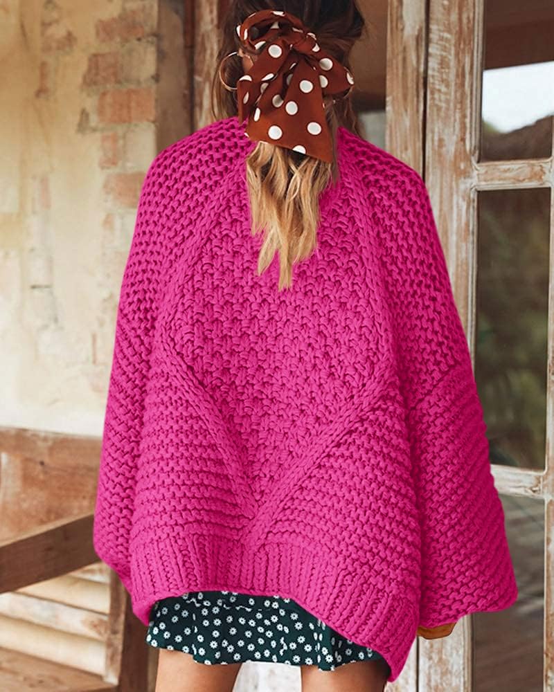 Remikstyt Womens Chunky Cardigan Cable Knit Oversized Open Front Cardigan Sweaters Rose