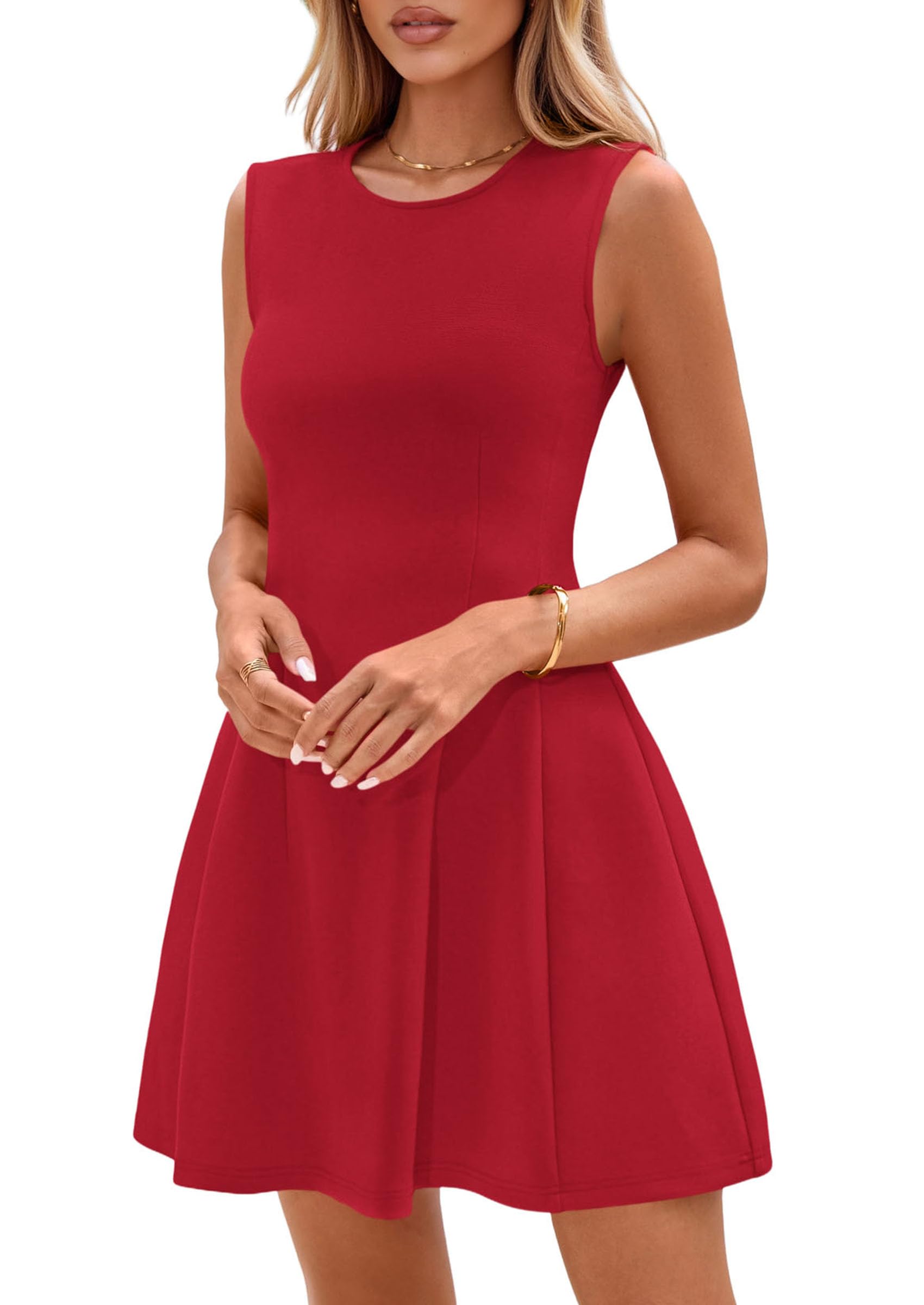 PRETTYGARDEN Summer Dresses for Women 2026 Elegant Classy Spring A Line Business Casual Work Graduation Cocktail Short Dress (Red,Medium)