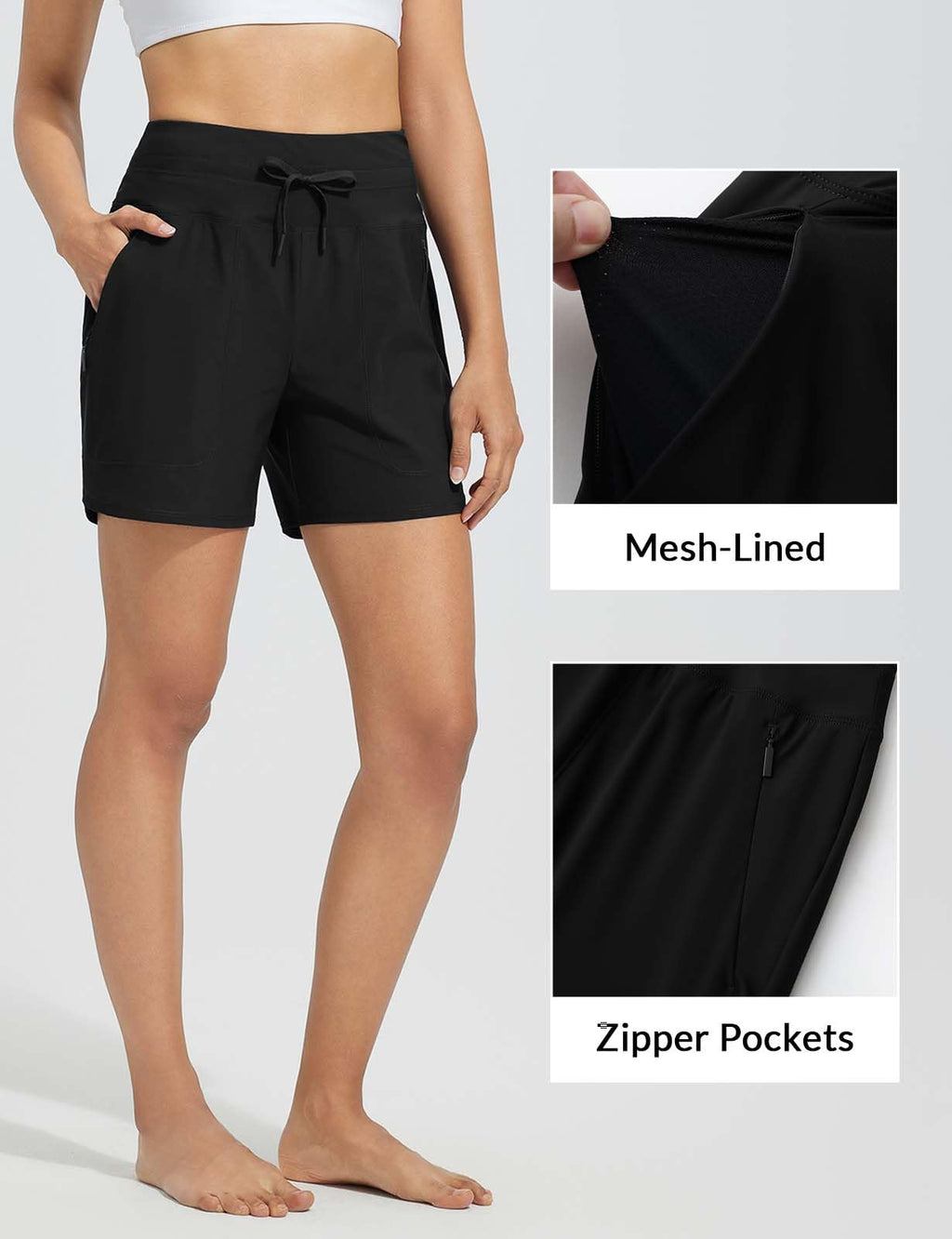baleaf Swim Shorts Women High Waisted Board Shorts Quick Dry Swimming Shorts UPF50+ Modest Swimsuits 2026 Swim Bottoms with Boxer Liner Zipper Pockets Black L
